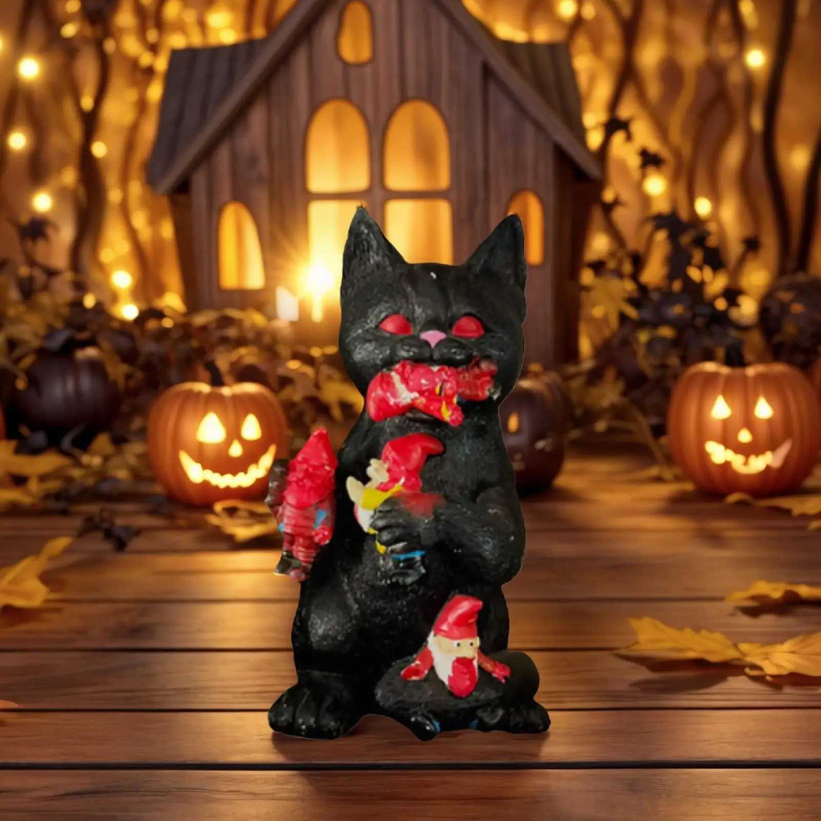 

Black Cat Statue Home Decor Desktop Sculpture Ornament Decorative Cat Eating Dwarf Figurine For Display Cabinet Nightstand