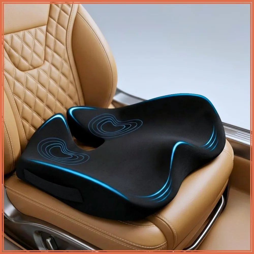 

X-Large Memory Foam Car Seat Cushion for Sciatica & Tailbone Pain Relief, Orthopedic Coccyx Cushion with Non-Slip Bottom, Black