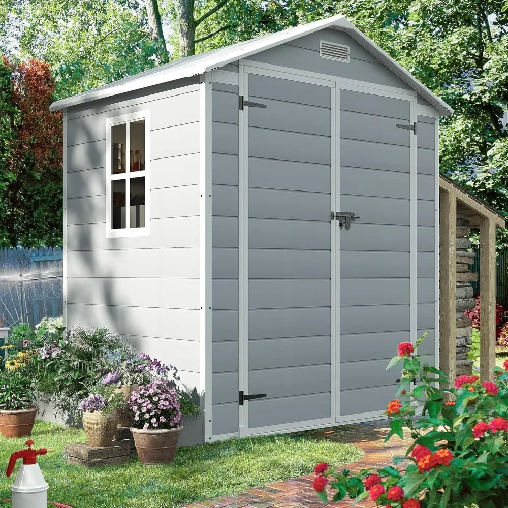 Resin Outdoor Storage Shed, 6 X 4 FT Garden Tool Sheds & Outdoor Storage House with Single Lockable Door for Backyard