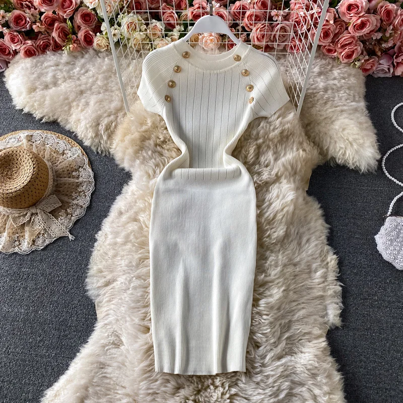 Estate 2025 Sexy rotondo Ne Design Vita snellente di media lunghezza Avvolgente lavorato a maglia Corpo ort Sve Dr Coreano Sle Vita alta