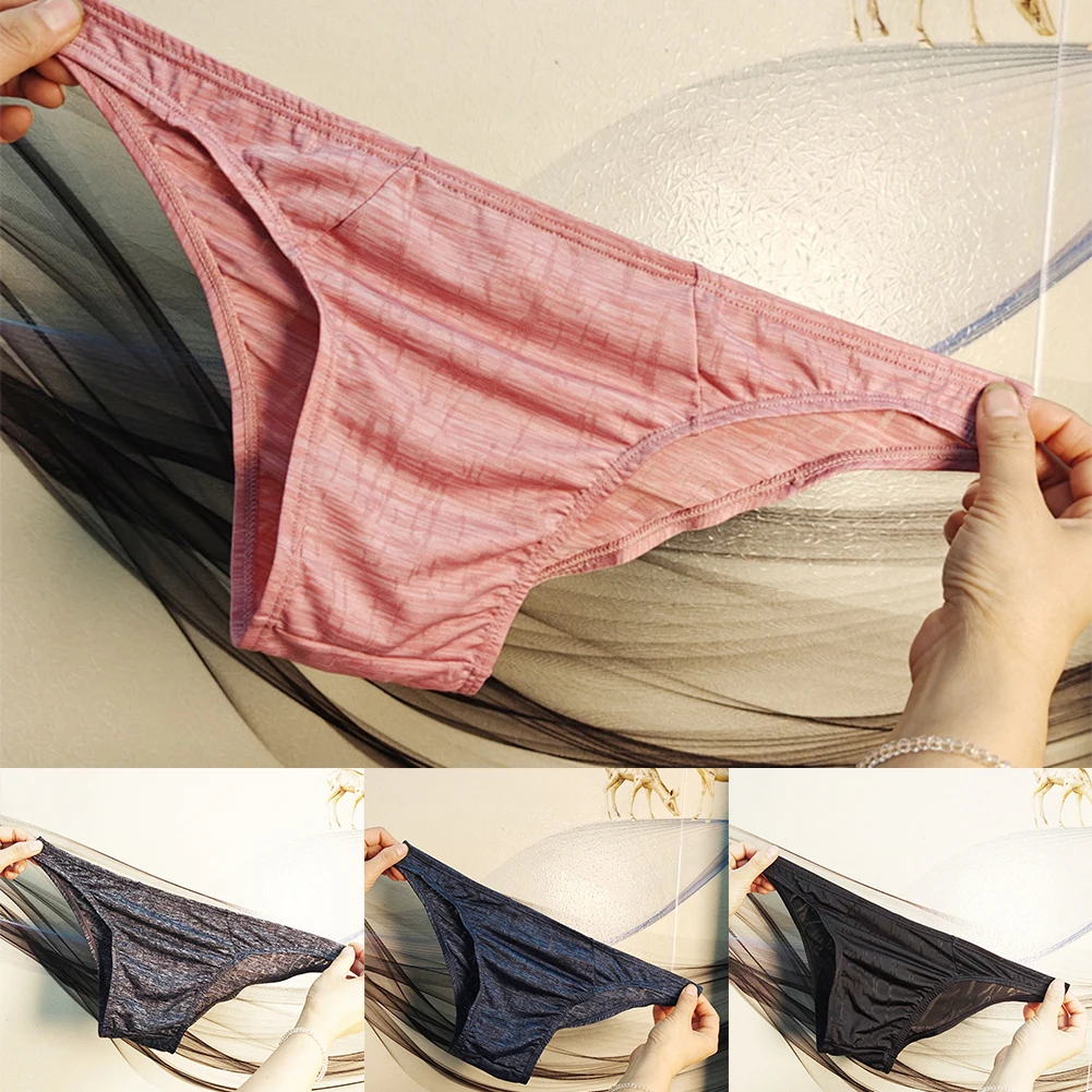

Breathable Briefs Ice Silk Underwear Black Jacquard Design Classic Style Underwear Dark Blue Comfortable Underwear