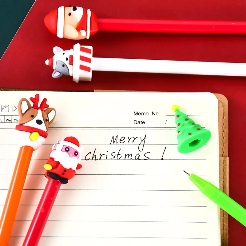 10Pcs Christmas Gel Pen Cartoon Snowman Elk Santa Claus Black Neutral Pens School Writing Pens Stationery Xmas Party Favor Gifts