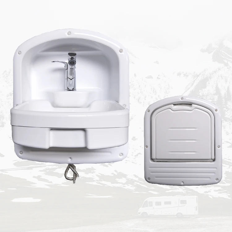 

High Quality RV Caravan Bathroom Basin Foldable Acrylic Trailer Sink With Faucet Body Parts For Trailers
