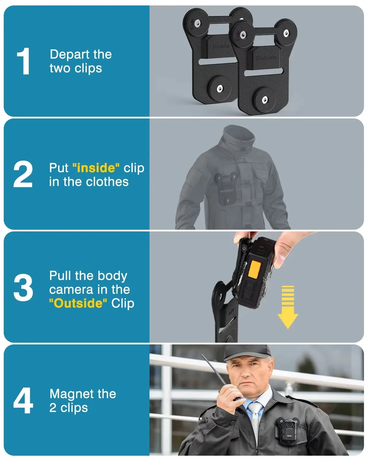 Magnetic Suction Back Clip Contains Magnets Inside and Outside Strong Suction For Boblov Body worn Camera Mini Camera KJ21 PD70