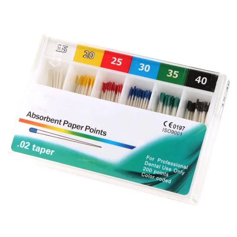 Papier absorbant dentaire, 200 pièces/paquet, Points racines, endodontie, pointes en Fiber de coton, produit dentiste, tailles mixtes #15-40