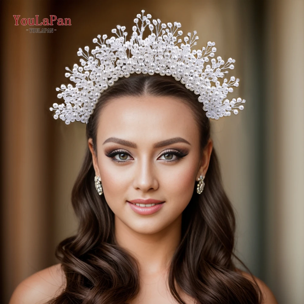 

TOPQUEEN Bridal Pearls Headband Wedding Beaded Crown Woman Dress Hair Accessories White Pear Tiara Gifts for Girlfriends HP598