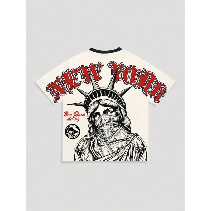 

MEN Street Life Men's High Street Vintage Style Round Neck T-Shirt, Suitable For Casual Daily Wear, Spring/Summer