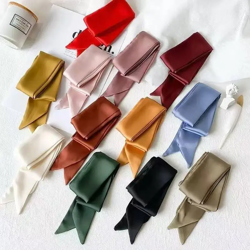 

4.5x100cm Long Skinny Hair Scarf Women Imitation Silk Satin Headband Cute Neckerchief Solid Colors Ladies Fashion Bag Scarves