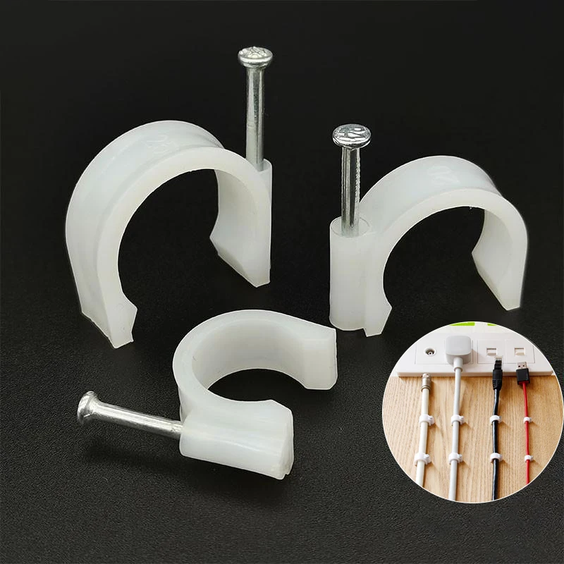 45PCS Round Cable Clips 16/20/25mm C Shaped Steel Nail Wire Clamp PVC Pipe Clamp Line Cord Buckle Management Fixed Wall Holder