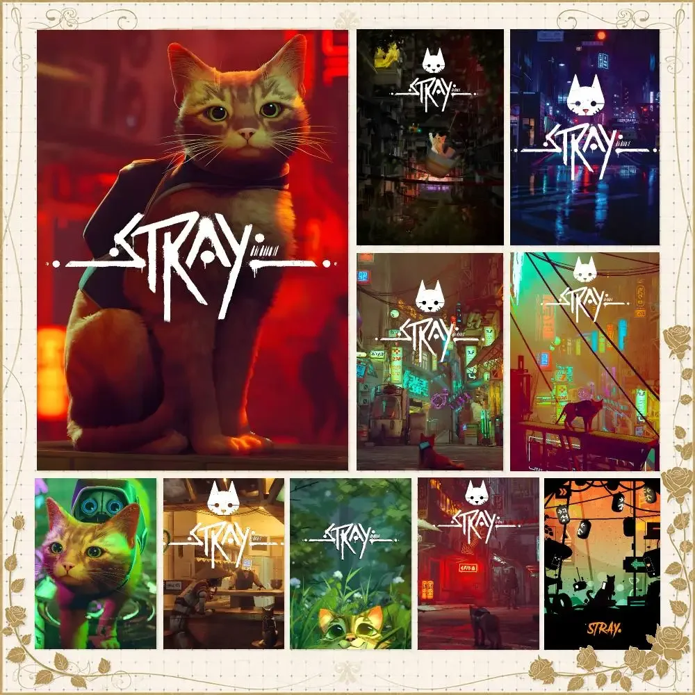 Game S-Stray Cyberpunk Cat Adventure Poster Wall Art Bedroom Living Room Dorm Bar Cafe Gym Studio Home Decor Gifts