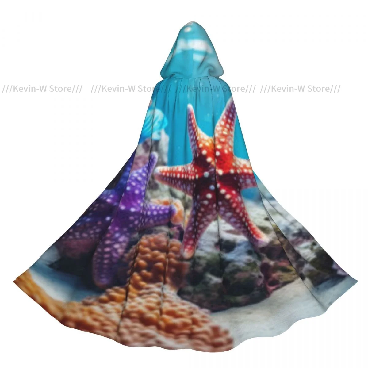 Unisex Witch Party Reversible Hooded Adult Vampires Cape Cloak Dazzling Sea Stars