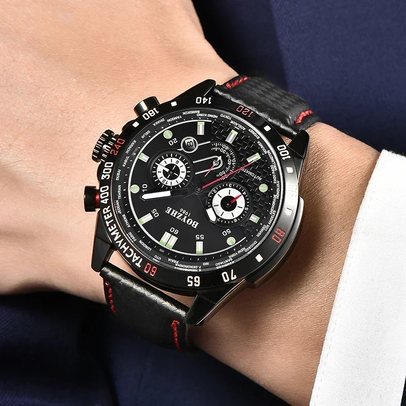 BOYZHE Big Sale Men Automatic Mechanical Watch Mulifunction Display Waterproof Sport Mechanical Watch for Men relogio masculino