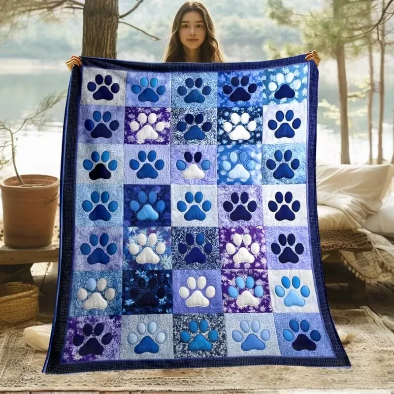 

Paw Prints in Quilt Pattern Used for Sofa Bedroom Living Room Bed Couch Chair Warm Blanket Travel Flannel Fabric Blankets