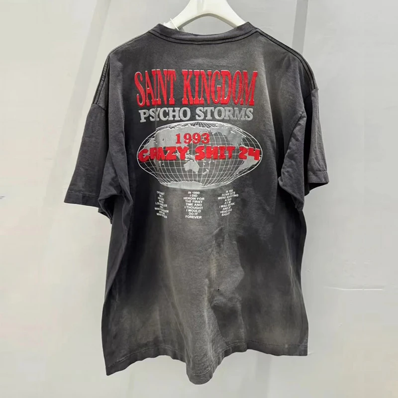 24SS Vintage Washed Black Saint Kingdom T-Shirt Men Women 1:1 High Quality Cotton Tee Tops Oversized T Shirt With Tags