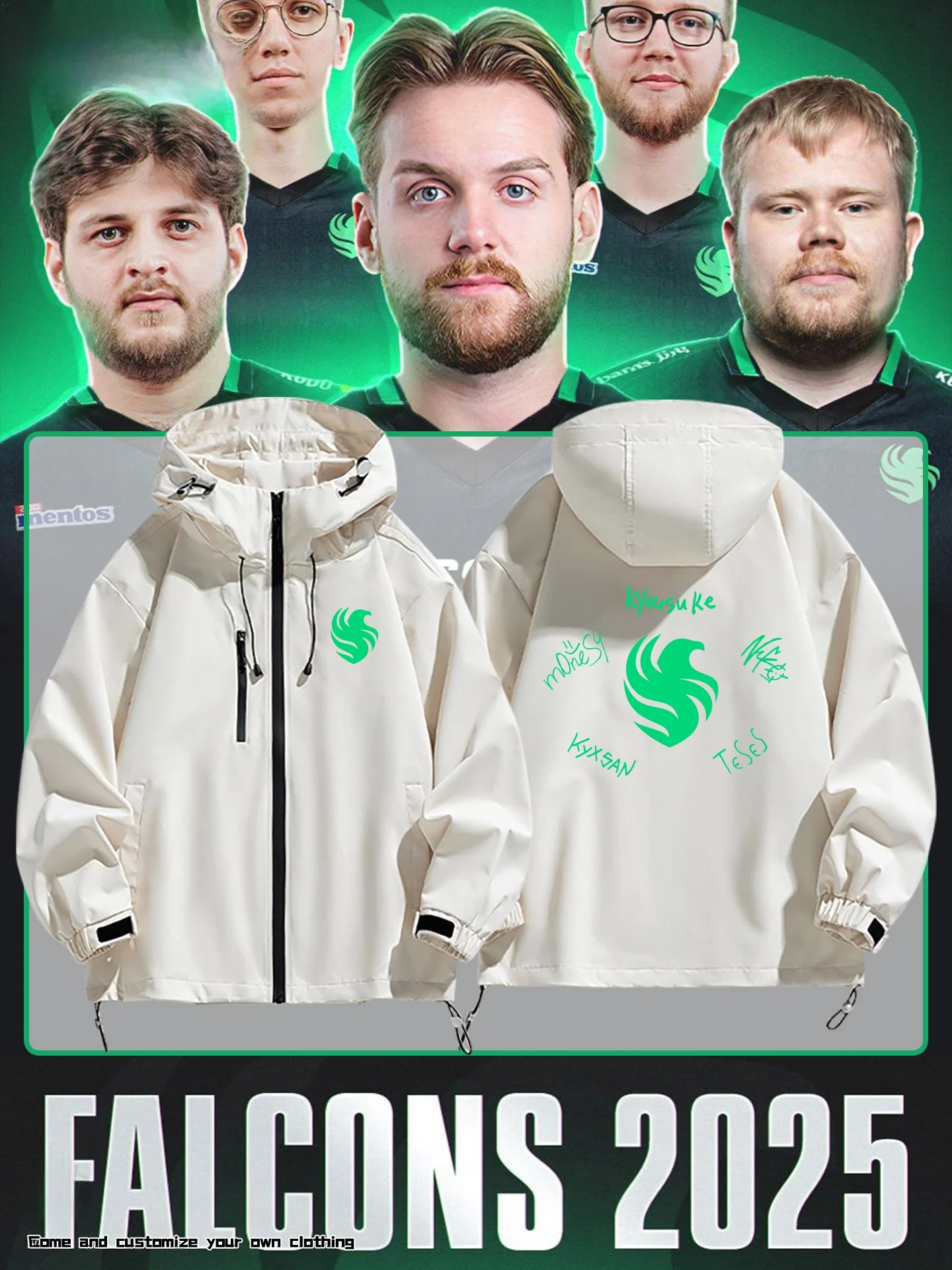 

Niko Signed Falcon Jaet Men's Spring Autumn Open Cardigan Jaet Loose Fit Printed Polyester Fiber Long Sve Hooded Jaet