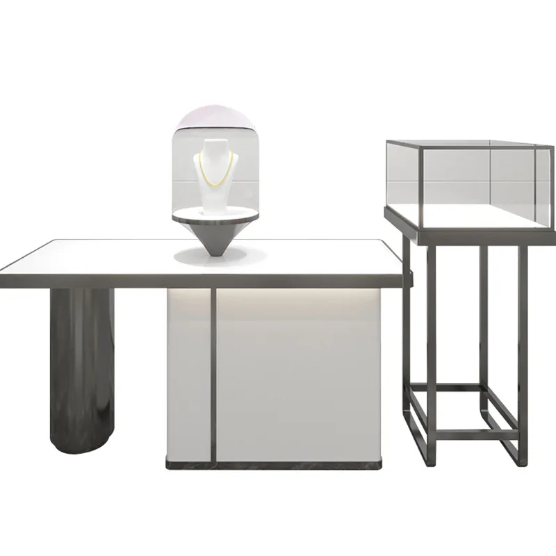 Custom Jewelry Display Cabinet Whole Store Design and Processing Double Layer Painted Silver Jewelry Jade Jadeite Gold Product D