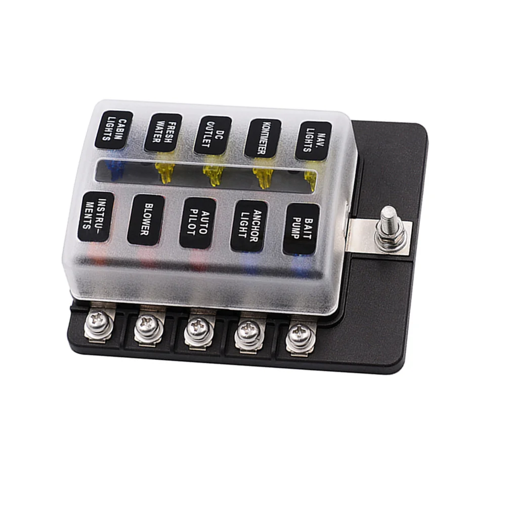 

Universal 10 Way Fuse Box Block Transparent Cover Compact Sturdy Car Vehicle Circuit Automotive Fuse Holder Accessory 12-36V