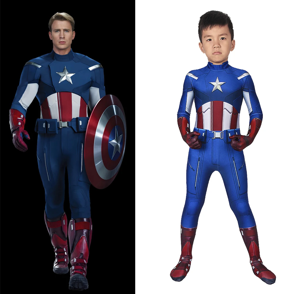

Kids Avengers Captain America Cosplay Steve Rogers Cosplay Costume Superhero 3D Printed Halloween Bodysui for 3-10yrs Chindren