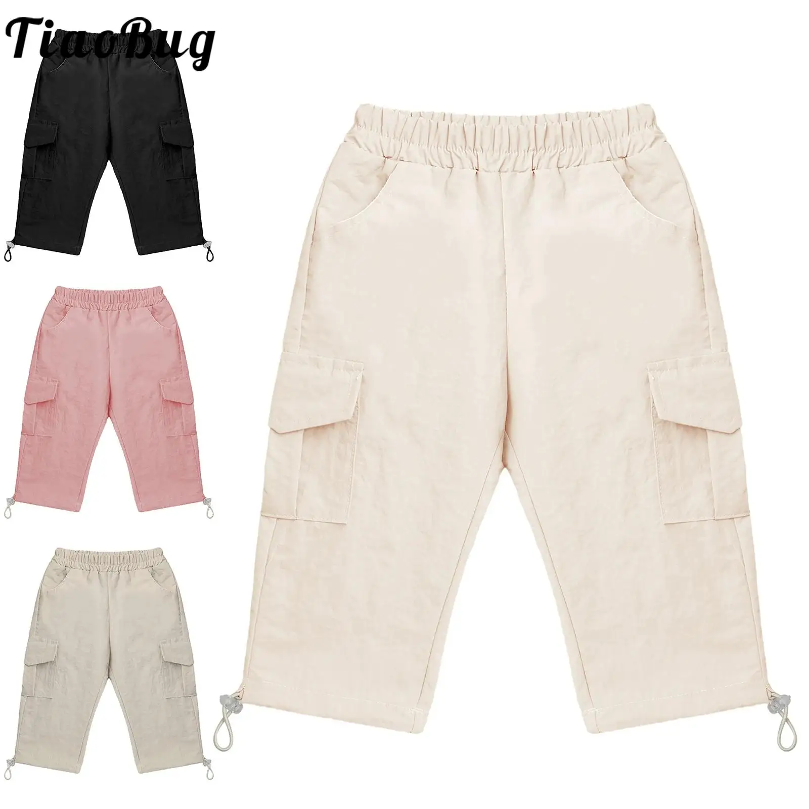 

Infant Baby Solid Color Cargo Pants Elastic Waistband Pockets Trousers Boys Girls Children Clothes Sports Casual Wear Homewear