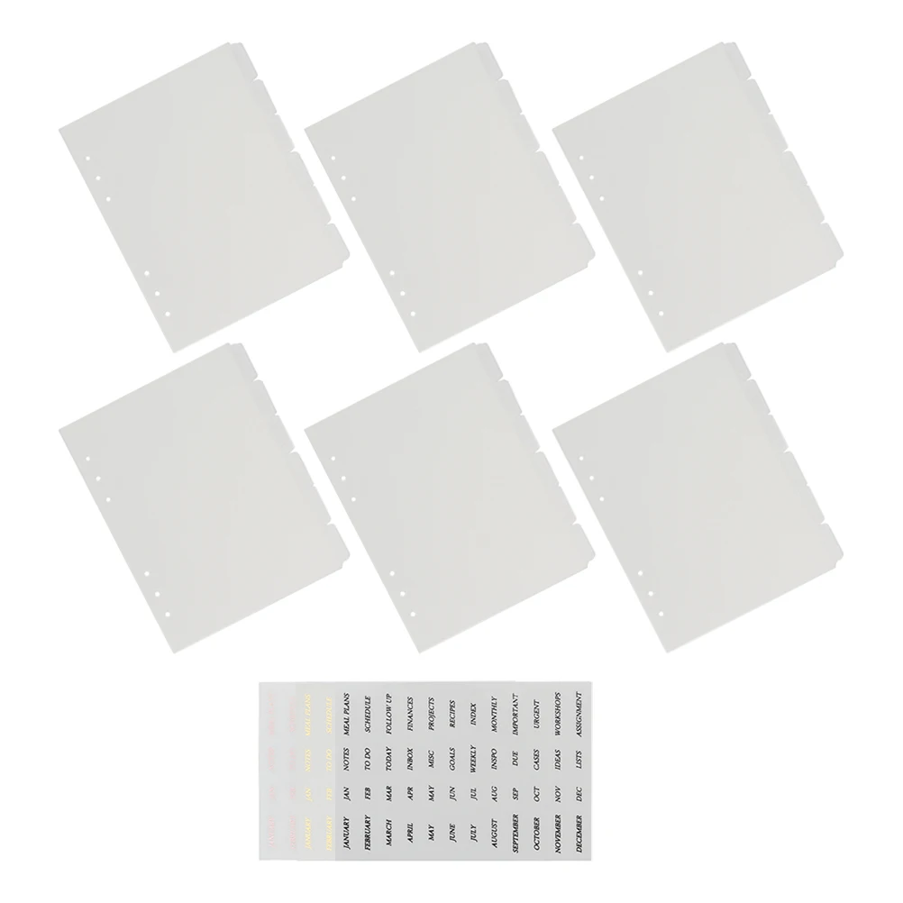 

Transparent PP A5 Dividing Page Stickers Monthly Binder Tabs Organizers Refill Index Pocket Separators Notebook 6 Ring School