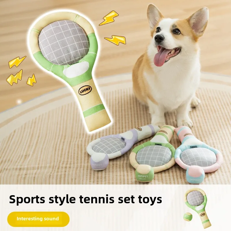 New dog tennis sports sound paper sound racket toy set Teddy molars to accompany