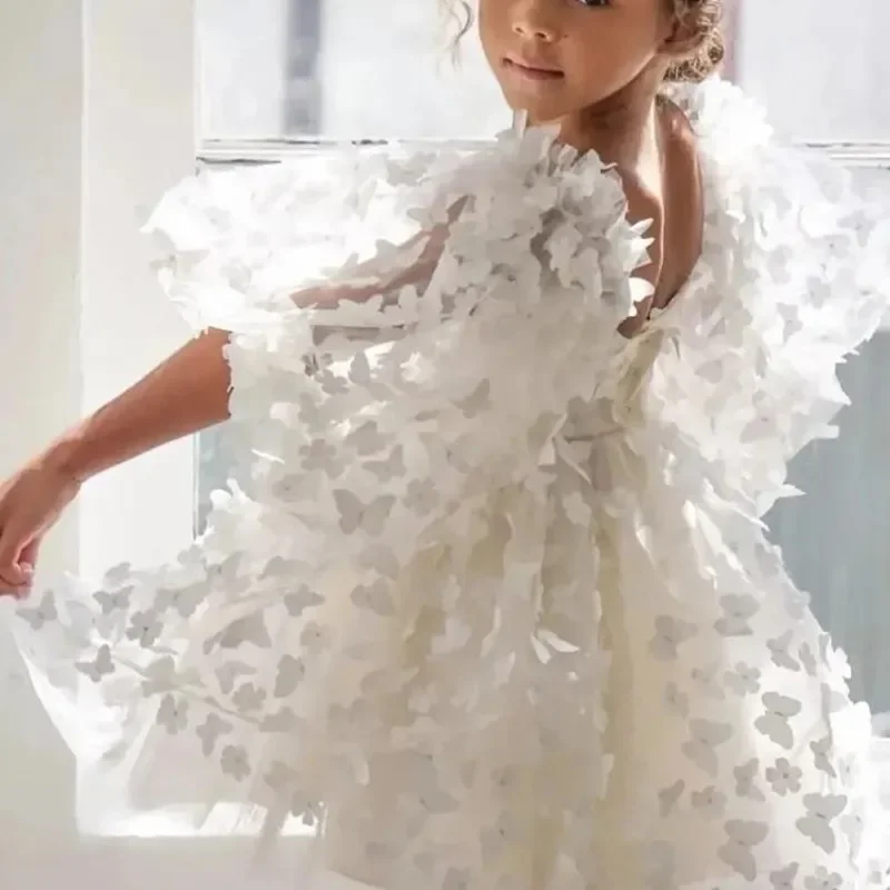 Fashion Baby Girl Dress Butterfly Puff Sleeve Child Tulle Princess Dress For Vestido Pageant Party Birthday A3743