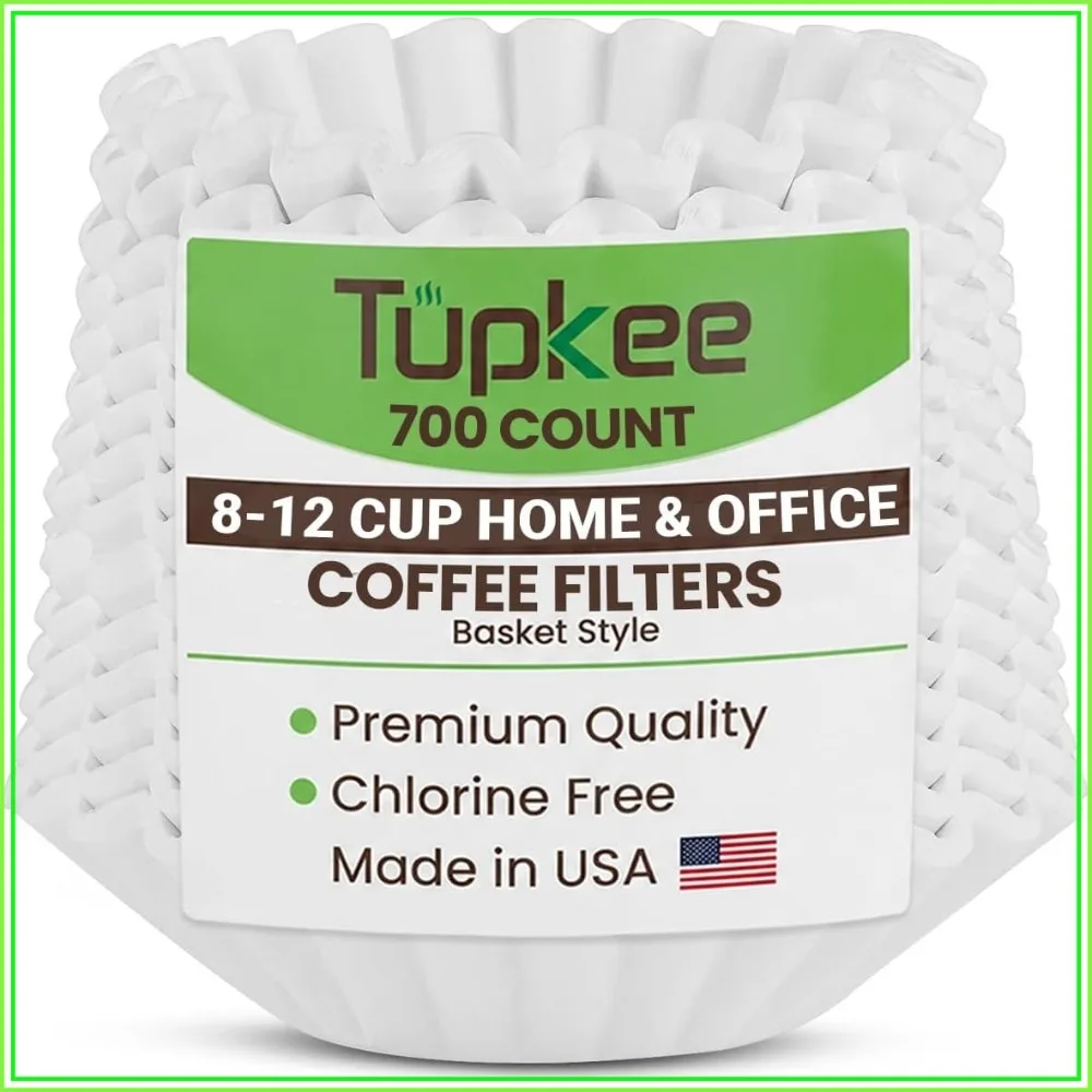 

700 Count Coffee Filters 8-12 Cups, Basket Style, White Paper, Chlorine Free, Made in USA