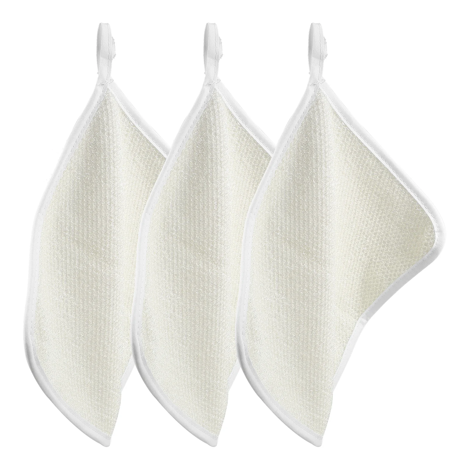 

3pcs Exfoliating Wash Cloth Square Quick Dry Bath Cloth Beige For Face Body Scrub Non-Absorbent Nylon Skin Cleanser Reusable
