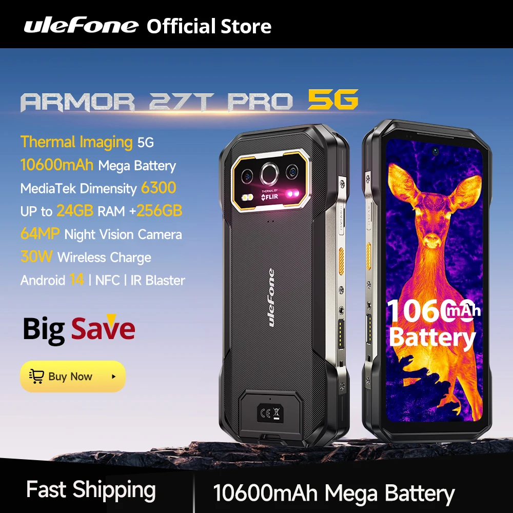 【العرض الأول في العالم】Ulefone Armor 27T Pro 5G هاتف متين 10600 مللي أمبير في الساعة أندرويد 14 هاتف ذكي 50 ميجابكسل + 64 ميجابكسل كاميرا ليلية 6.78 بوصة 24 جيجابايت + 256 جيجابايت NFC