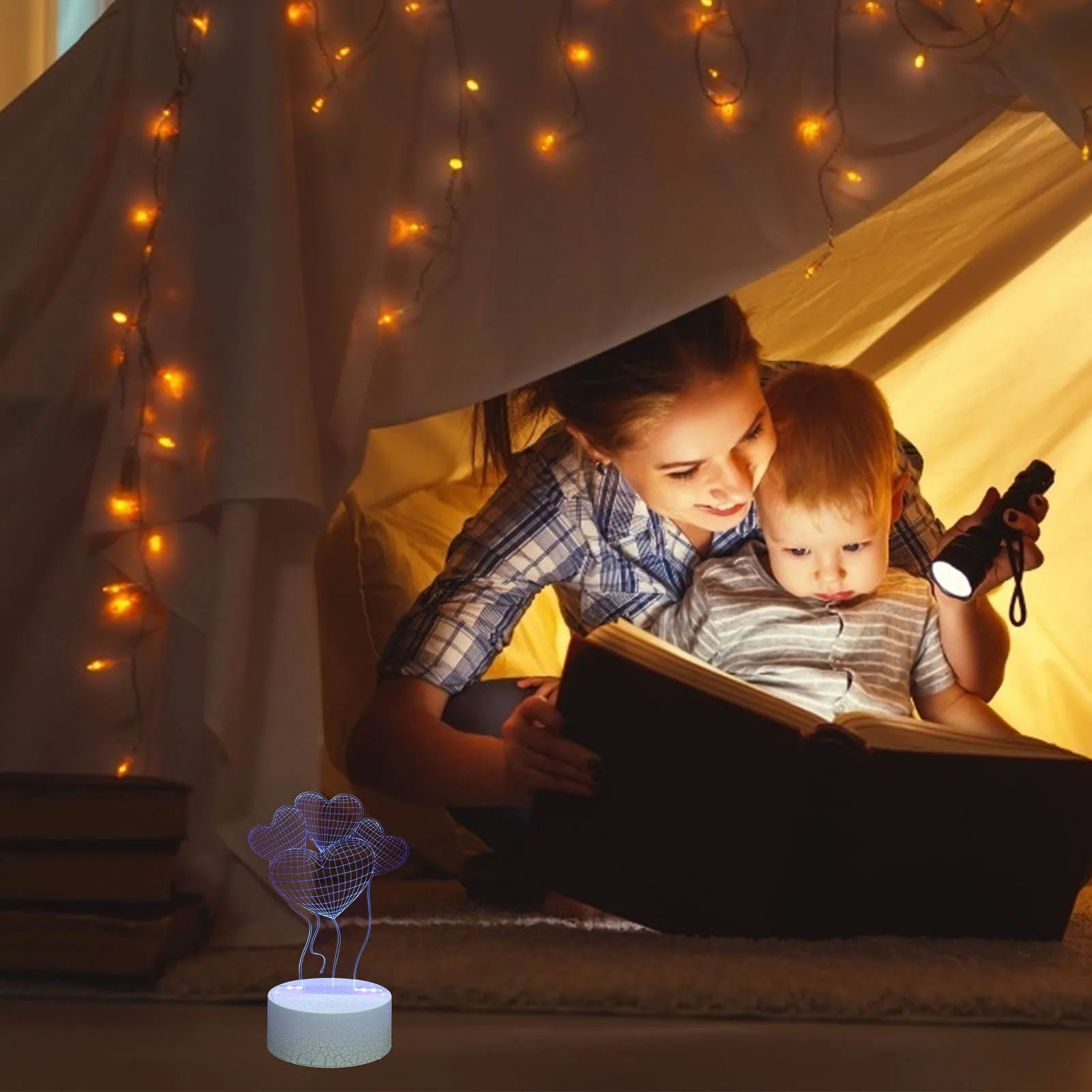 1 مجموعة القلب بالون ثلاثية الأبعاد الجدول مصباح USB متعدد الألوان تغيير ضوء الليل غرفة نوم ديكور هدية القلب مصباح هدية ثلاثية الأبعاد ضوء الليل