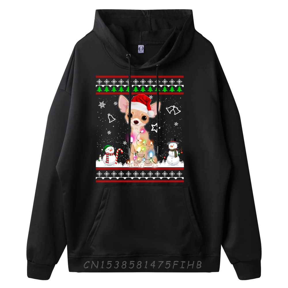 Chihuahua Christmas Dog Light Ugly Sweater Blue And White Graphic Sweatshirts Moderate elasticity Funny Sweatshirts Hip Hop