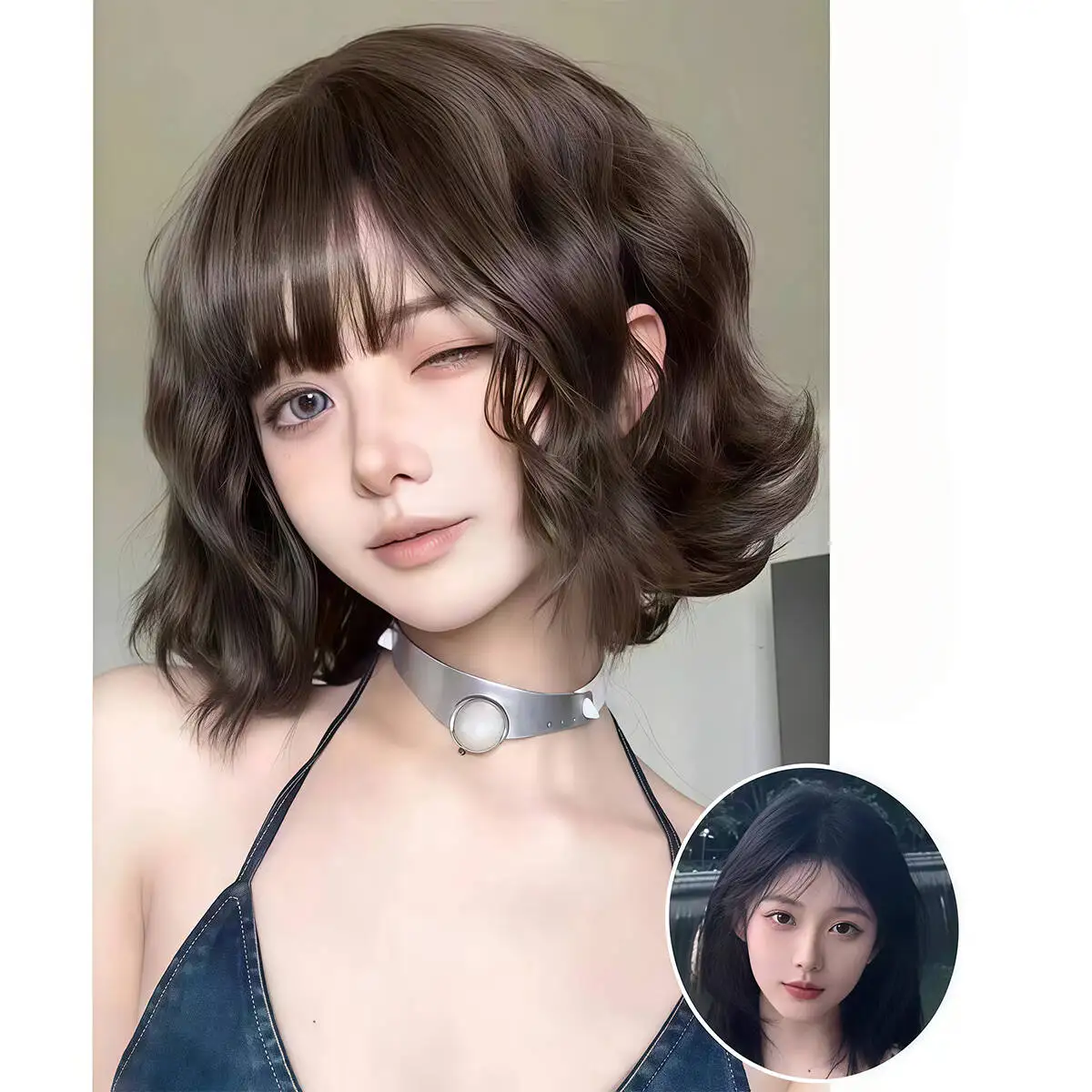 Peruca Curta Cacheada Preta para Mulheres, Alta Qualidade, Sintética, Ondas Grandes Naturais, Peruca Fashion para Mulheres