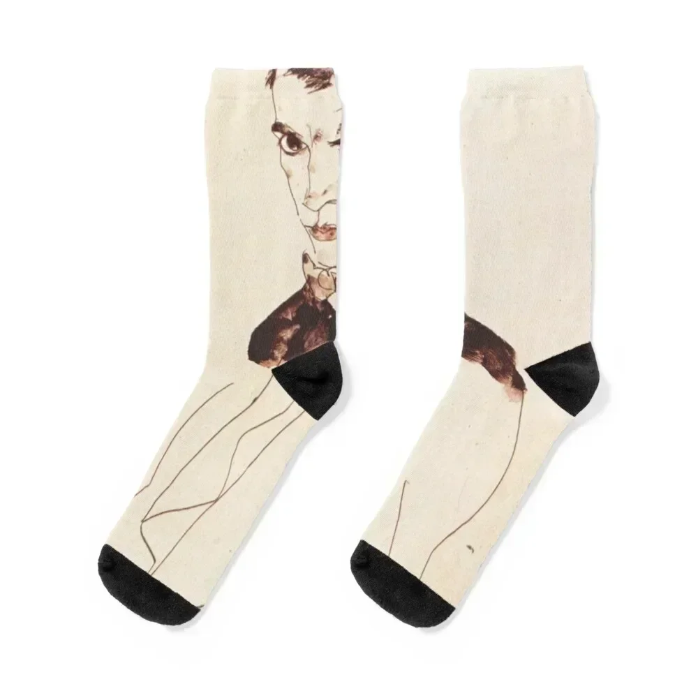 

original painting by Egon Schiele 1890 - 1918, Egon Schiele Prints Socks Lots snow Antiskid soccer cotton Socks Female Men's
