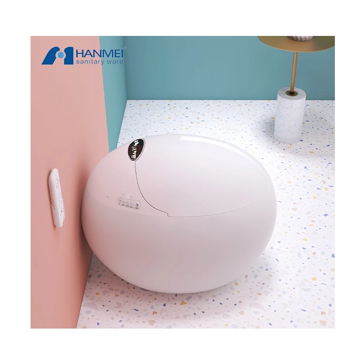 HANMEI Intelligent Smart Egg Shape Automatic One Piece Bathroom Sanitary Ware Floor-Mounted WC Toilet Bowl S-Trap