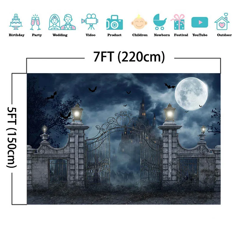 خلفيات للتصوير الفوتوغرافي للهالوين قلعة مسكون ليلة داكنة قمر الديكور صورة عائلية للأطفال عيد ميلاد خلفية كابينة تصوير