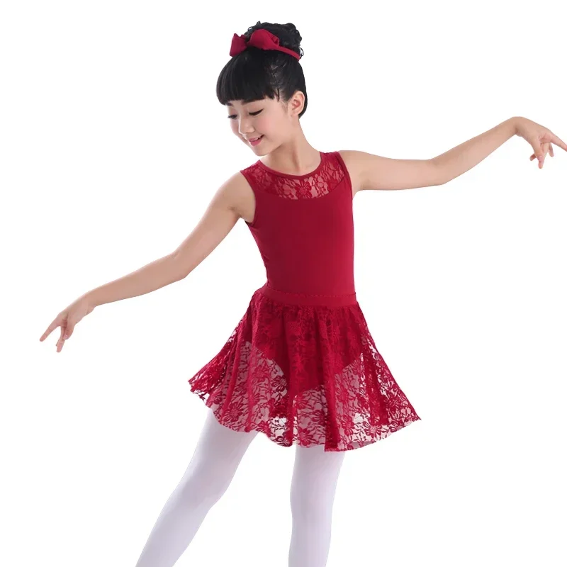 Robe de ballet en dentelle pour filles, justaucorps en coton épissé, robe de danse AqDance pour enfants, maillot de bain pour enfants, vêtements de danse