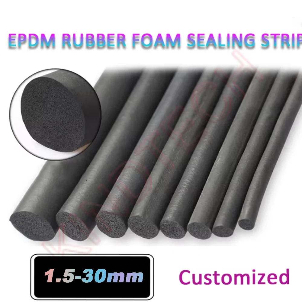 Dia 1.5/2/3/3.2/4/5/6/6.3/7/8/9/10/12/20/25/28-30mm Black Round EPDM Rubber Strip Foam Sealing Strip Sponge Cabinet Door Seal