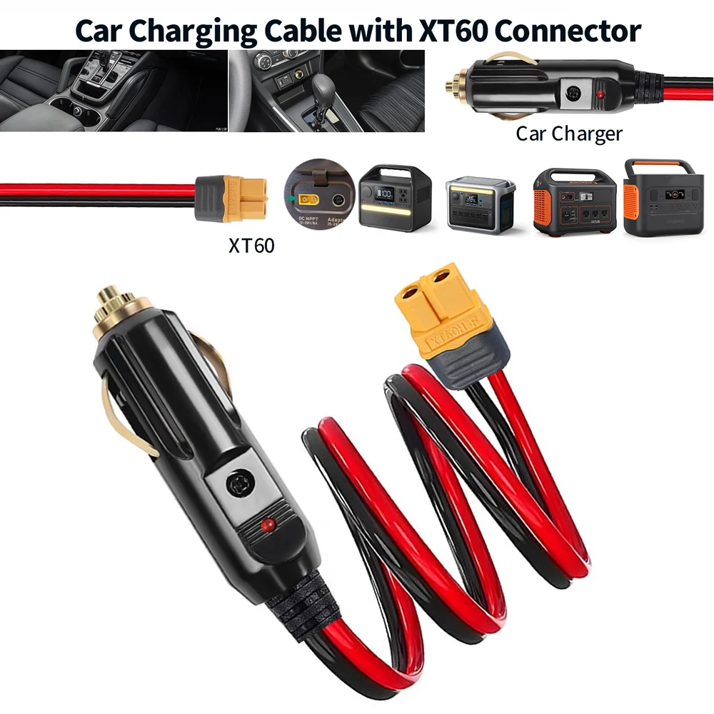 XT60 to Cigarette Lighter Socket Plug Adapter Cord, 12V/24V Charging Cable Connector for Car Power Station Storage Battery