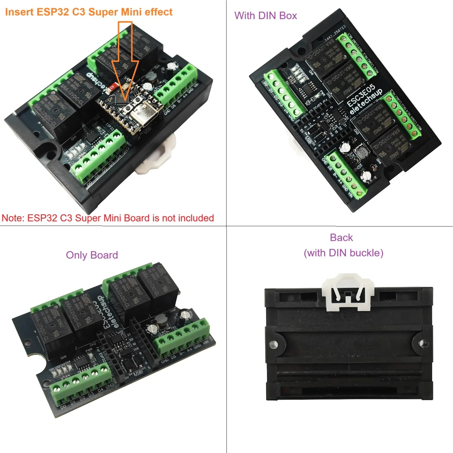 ESP32 C3 Relay Module for Arduino IOT Network, DC 9V 12V 24V Mini Expansion Board with 4AI-4DO RS485