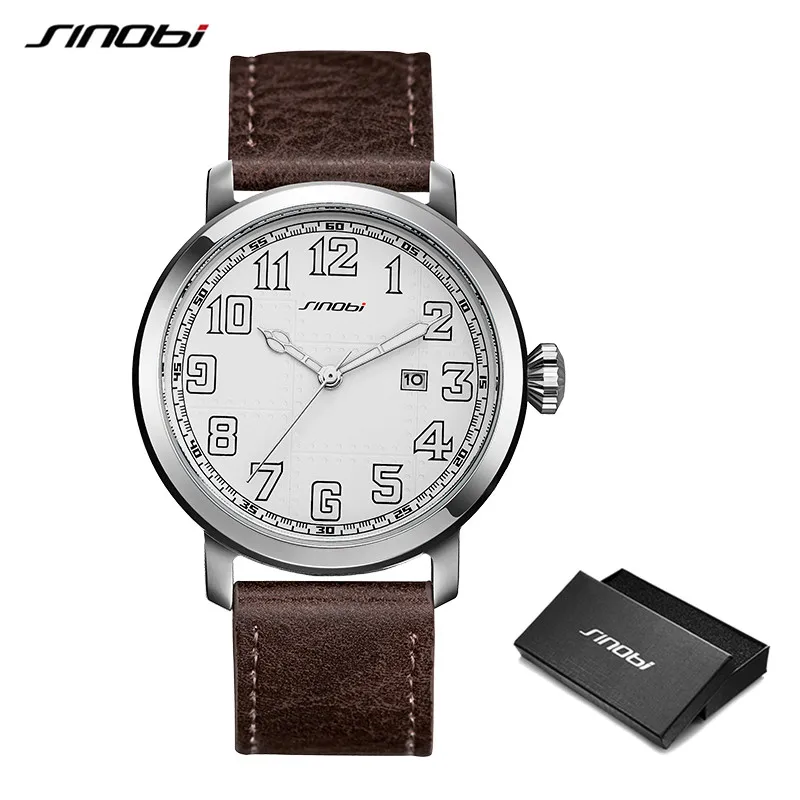 Sinobi Genuine Leather Watch Men\'s Watch Fashion Simple Japan Imported Movement Sports Military Watches Male Wristwatches reloj