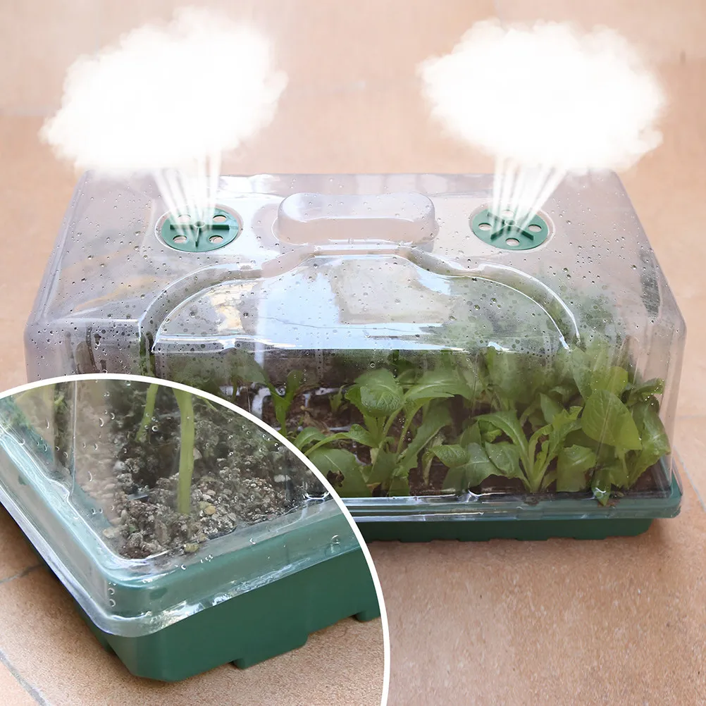 Seedling Germination Tray Set 8 Pack 12 Cell Plastic Propagation Boxes Clear Lids Green Bases for Home