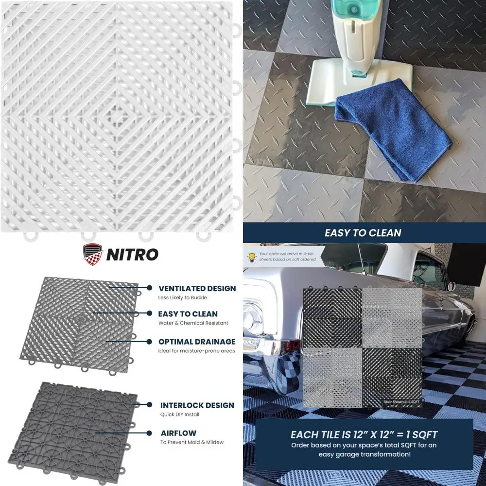 Piastrelle per garage in plastica ad incastro antiscivolo, tappetini a scatto 12x12 per l'organizzazione e la stabilità del garage