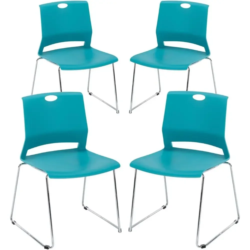 4-Piece Set of Stackable Office Chairs with Sled Base, Ideal for Conference, Classroom, and Reception, Blue