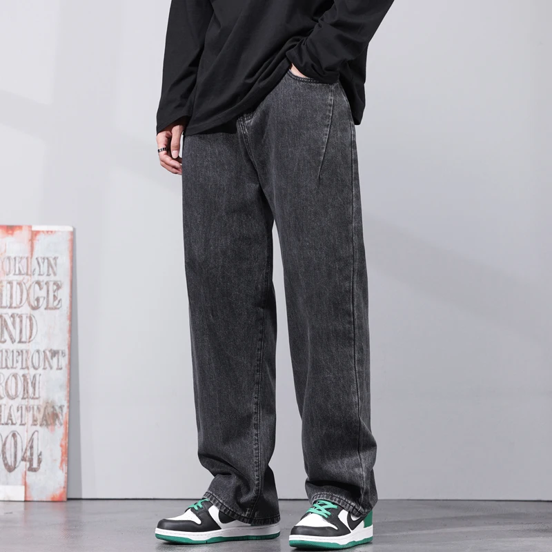 Baggy Jeans Männer Breite Bein Hosen Dunkelgrau Streetwear Lose Fit Casual männer Kleidung Denim Hosen Koreanischen Stil Homme Cowboys