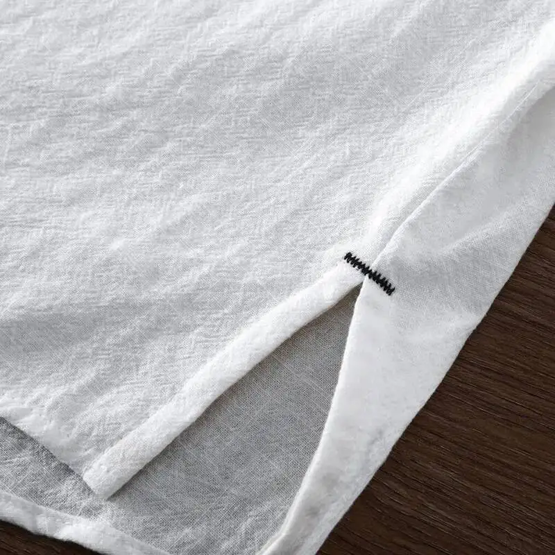 New Summer Men Linen Cotton T-shirt Casual Wash Round Neck Chinese Style Classic Comfortable Top Sold Color Short Sleeve T-Shirt