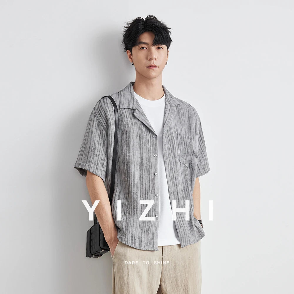 Summer Japanese Retro Short Sleeve Shirt Men's Summer 2025 New Casual Vacation Five-point Sleeve Beach Shirt Tops