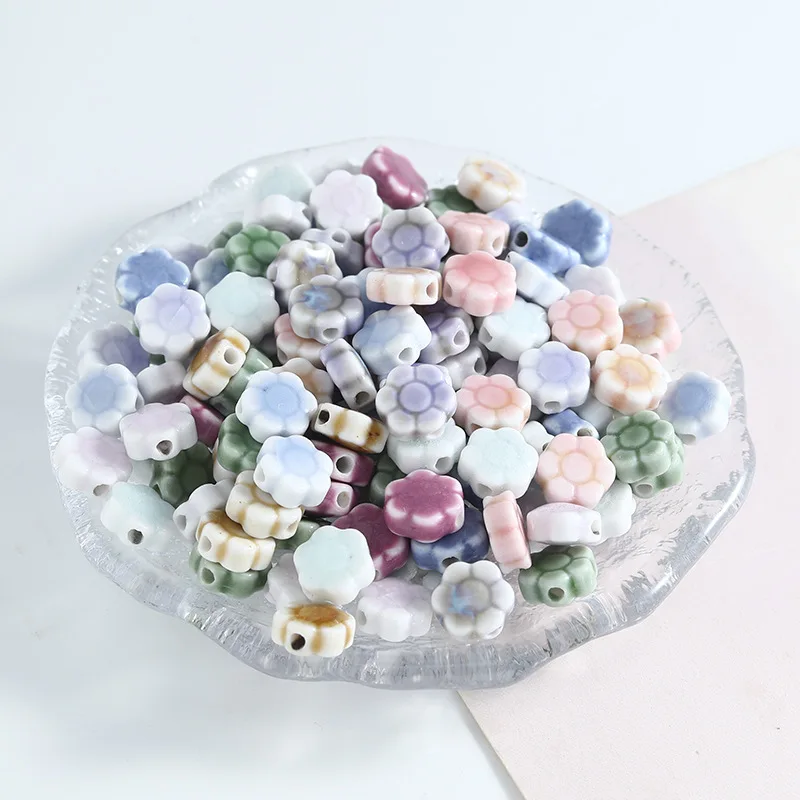 10PCS Fresh Daisy Ceramics Beads Loose Spacer Beads For Jewelry Making DIY Bracelet Necklace Accessories 2024