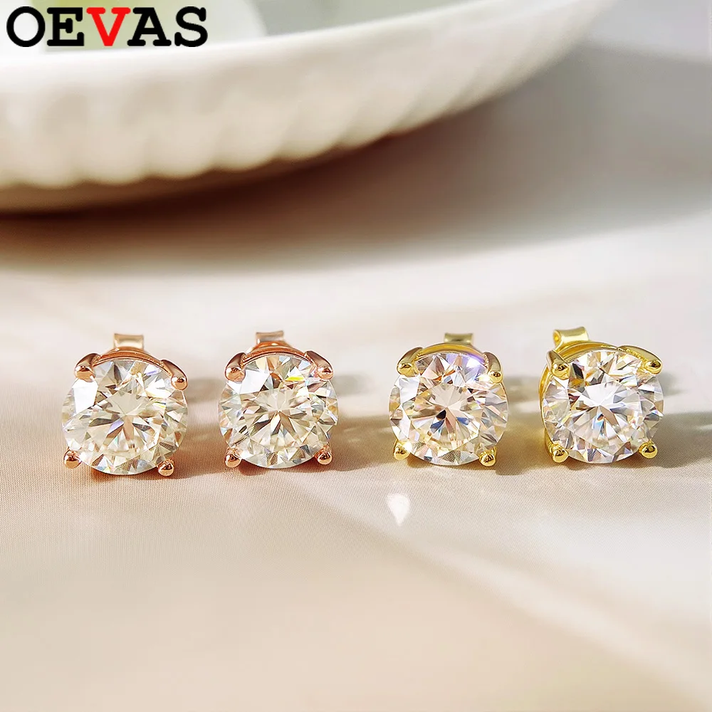 OEVAS Real 0.1ct 0.5ct D Color Moissanite Stud Earrings For Women Top Quality 100% 925 Sterling Silver Wedding Jewelry