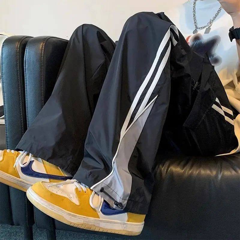 American College Style Striped Casual Pants Men's Spring Trendy Brand Loose High Street Retro Straight Wide-leg Sports Pants