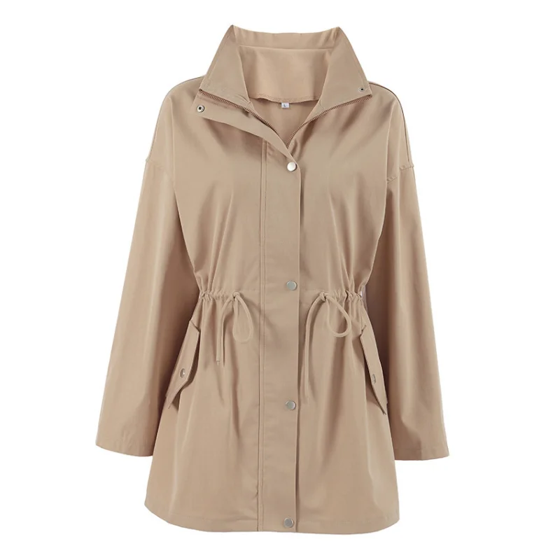 

Autumn and Winter Fashion Khaki Waist-Cinching Mid-Length Coa2025French Retro Old Money Style Drawstring Coat Women